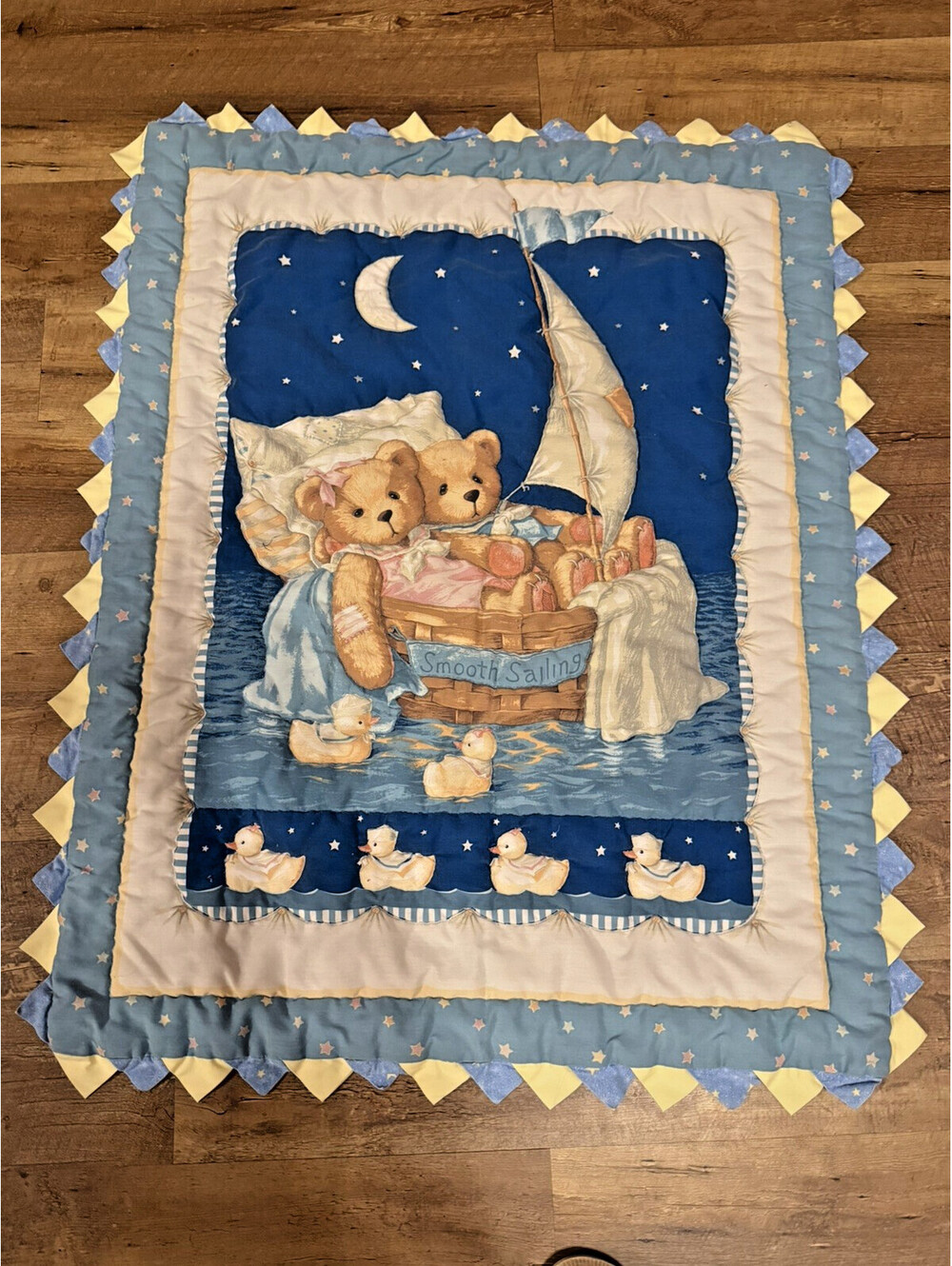 Vintage Quilted Baby Blanket Sailing Bears celestial crib bedding